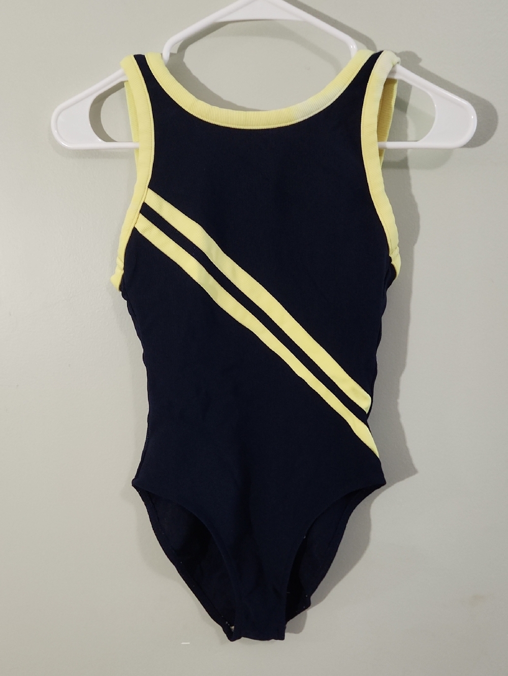 Navy One-Piece Swimsuit with Yellow Trim